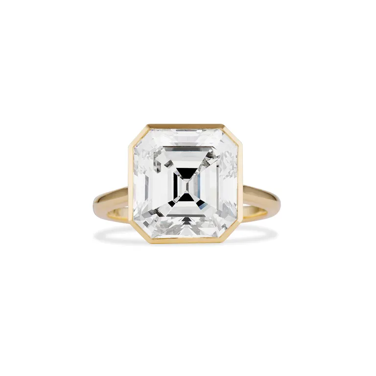 Asscher cut bezel yellow gold engagement ring