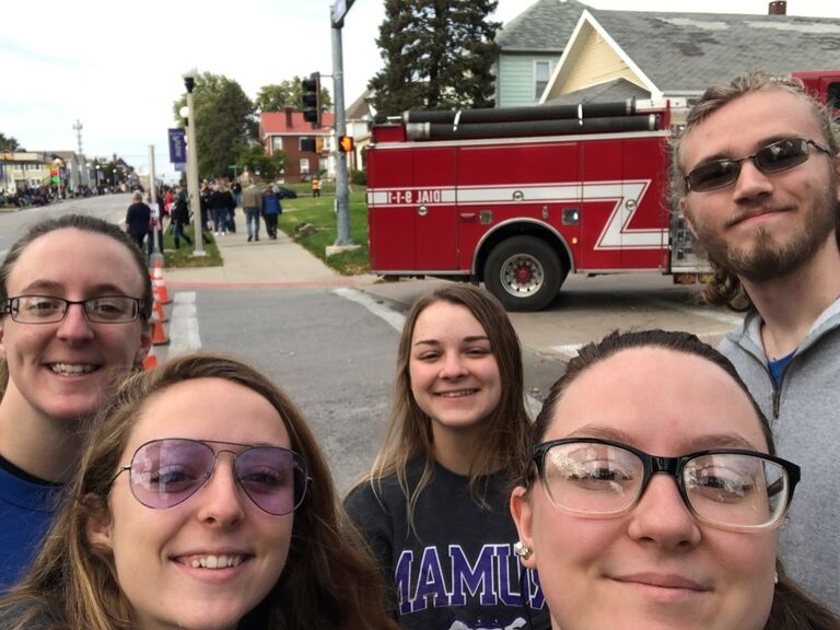 Our third year at Truman, at the homecoming parade. We are with Sammi's sisters Josie and Tori, and our friend Ellie! 