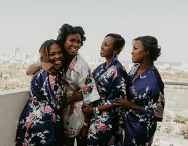 Bride and bridesmaids getting ready the morning of their wedding