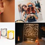 Four Valentine's gifts for wife: heart earrings, photo jigsaw, star map light, manifestation candles