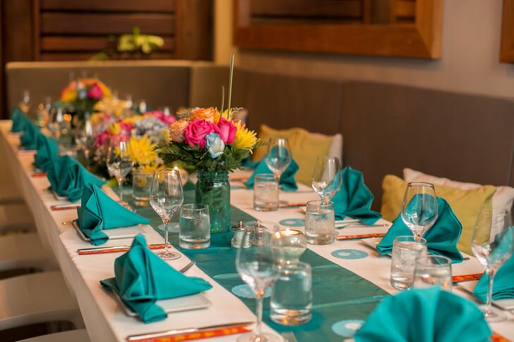 Turquoise Dining Table At Caribbean Wedding Reception