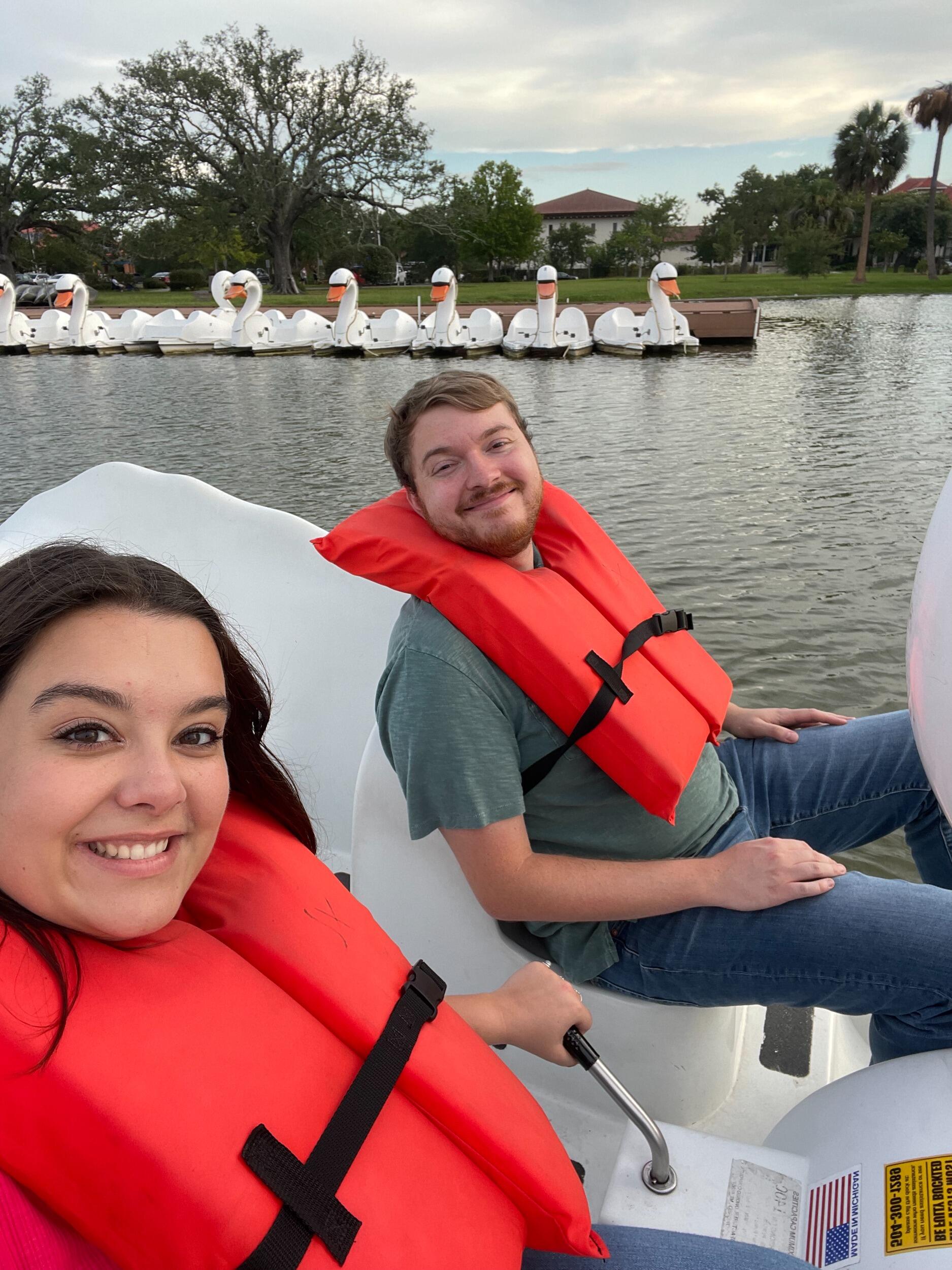One of their favorite dates--eating Mexican food and riding the swan boats at City Park.