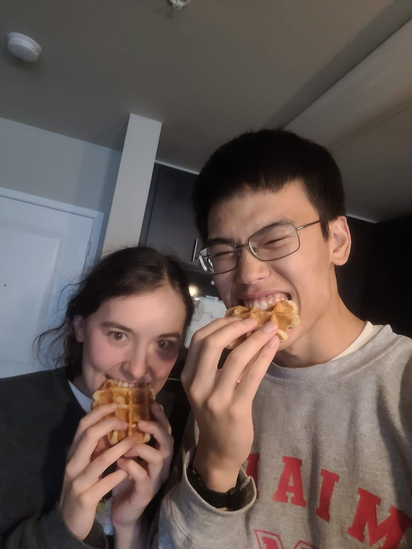 Trying frozen Belgian waffles...pretty good