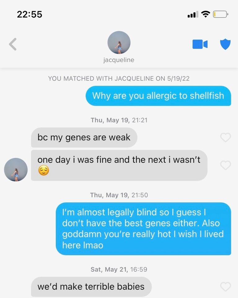 Bryce & Jacqueline's first messages to each other -- who knew they would end up here!