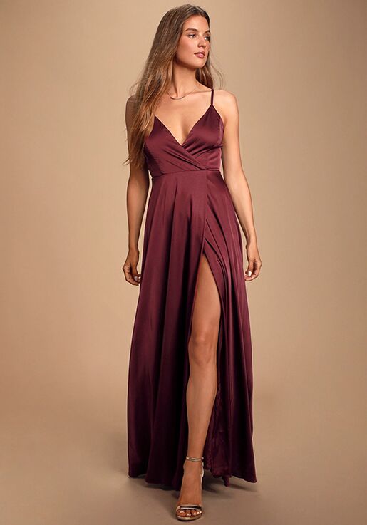 Lulus Ode To Love Burgundy Satin Maxi Dress Bridesmaid Dress | The Knot