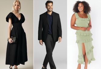 Three semi-formal wedding guest outfits