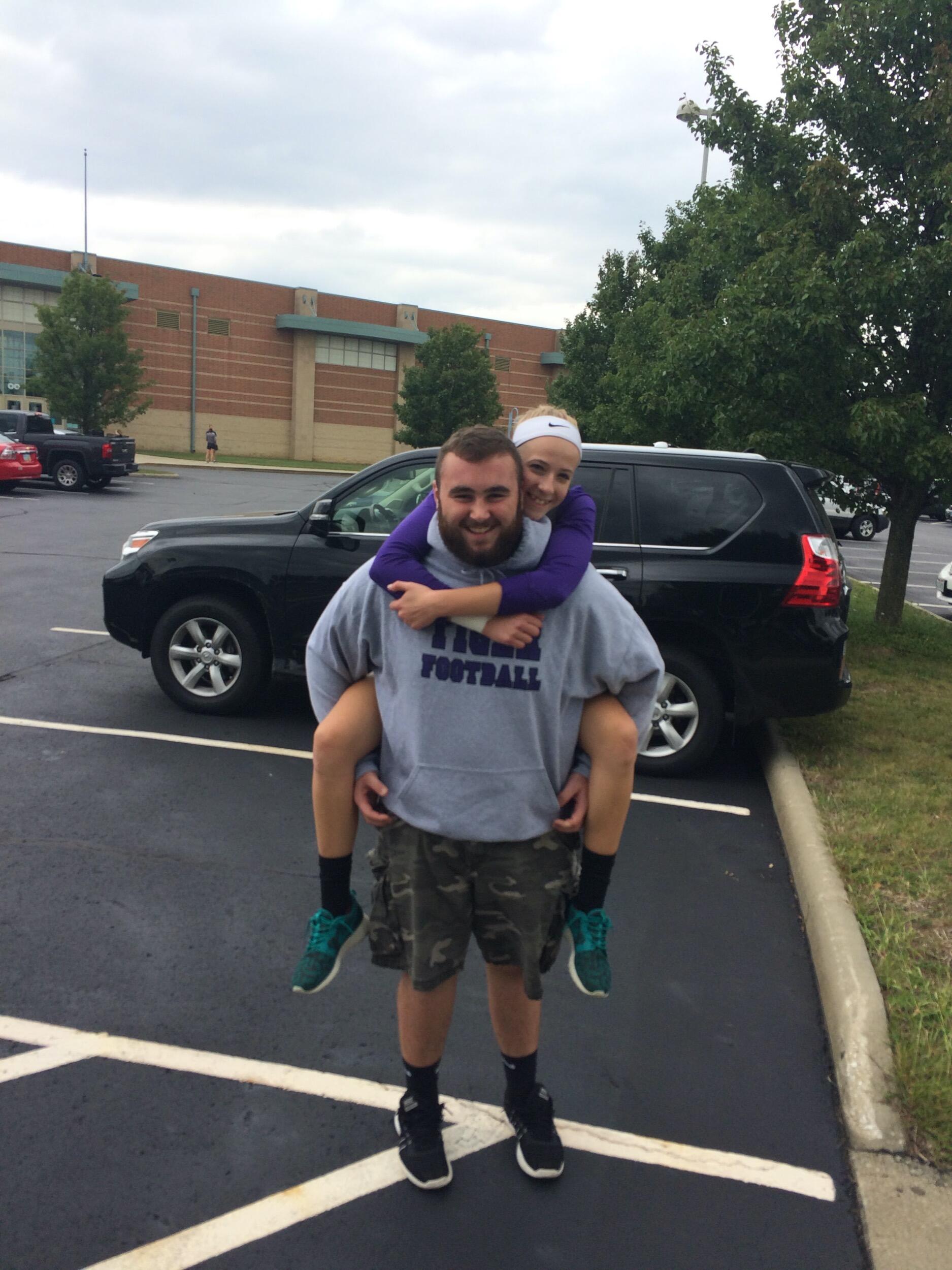 Brody went to my volleyball games to cheer me on.