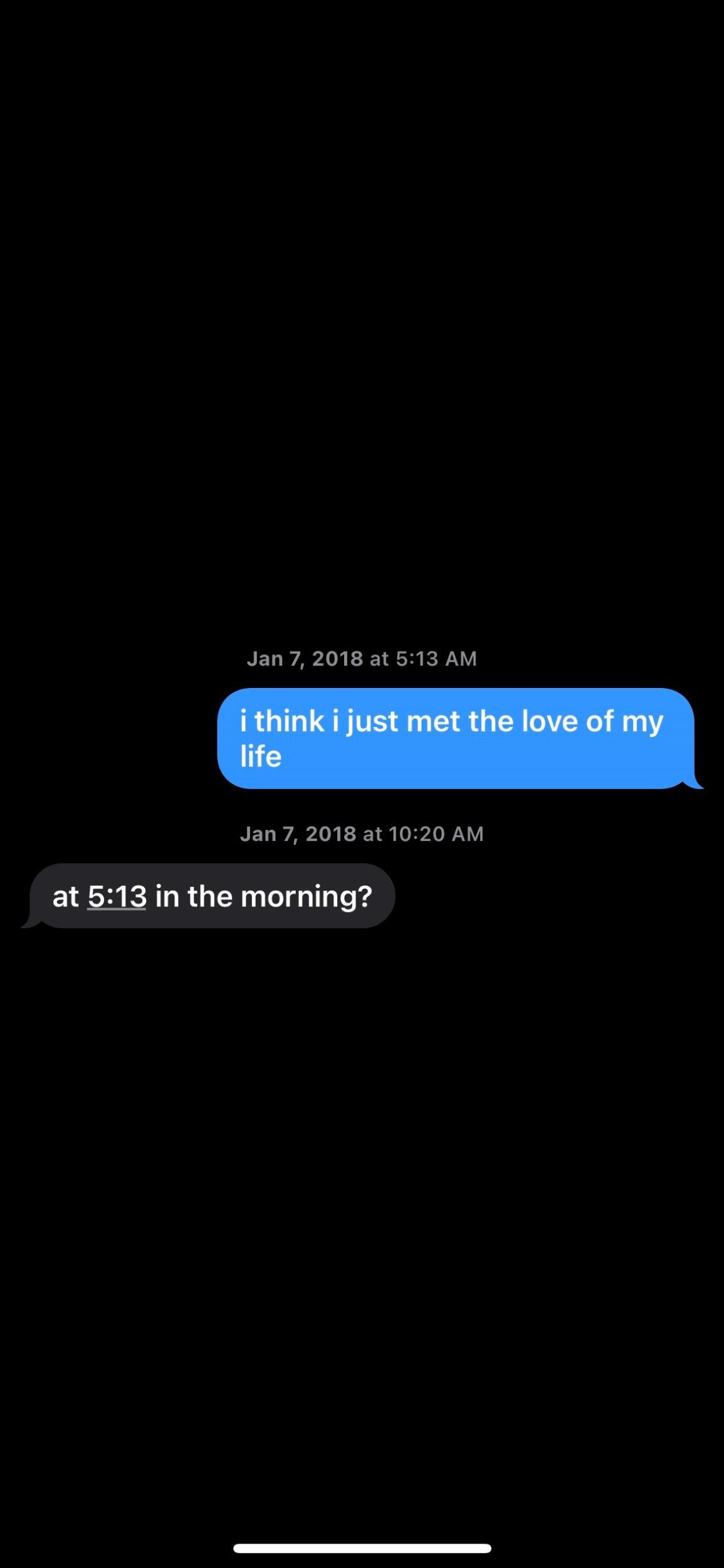 We met on January 6, 2018 at Union College when Ryder came to visit Aimely's roommate. This text is between Aimely and her best friend Danielle. 