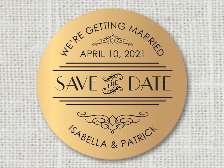 Save the Date Flower Line Art Foiled Wedding Sticker, Custom Real