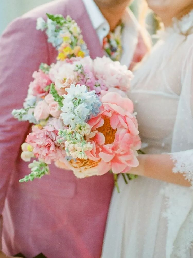 colorful pink-and-blue wedding bouquet