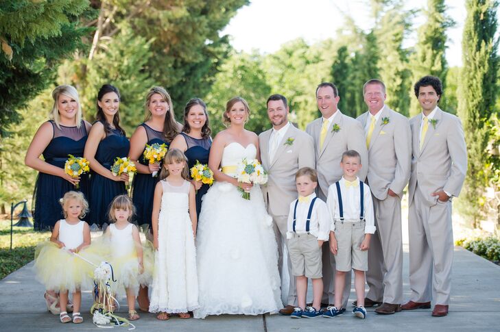 navy blue and yellow bridesmaid dresses