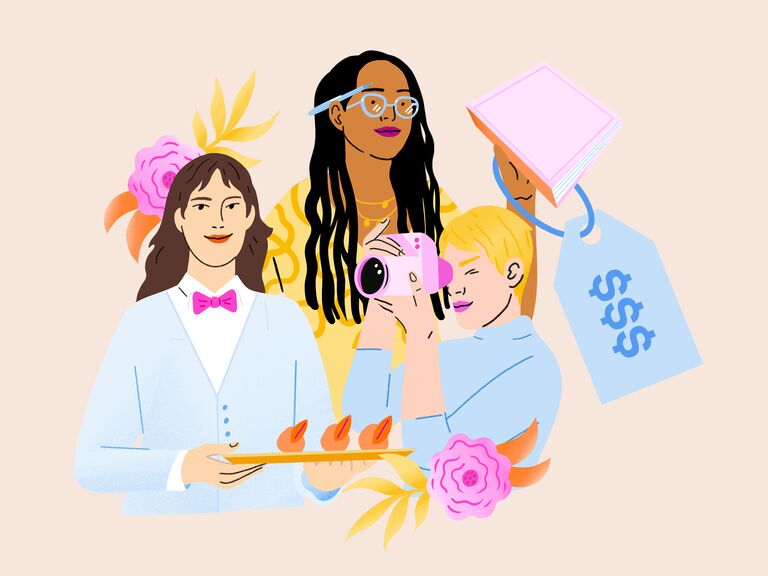 Illustration of various wedding vendors, the knot magazine summer 2025 issue