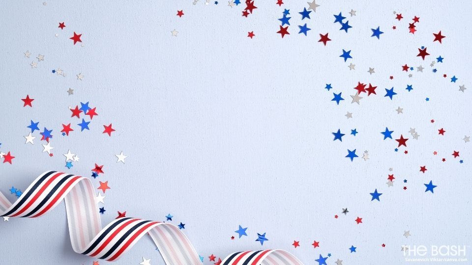 4Th July Background Hats Flags Blue Background Stock Photo by