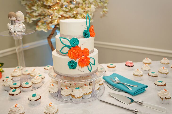 Turquoise And Orange Wedding Cake