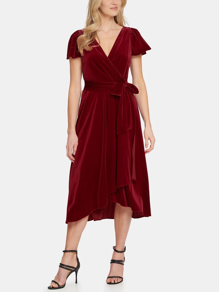 Geometric V-Neck Tie Waist Midi Wrap Dress