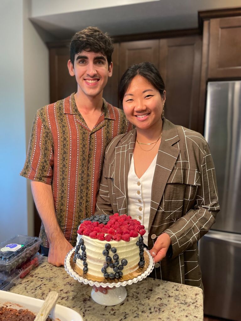 Patriotic cake, not so patriotic outfits....celebrating engagement news with our families!