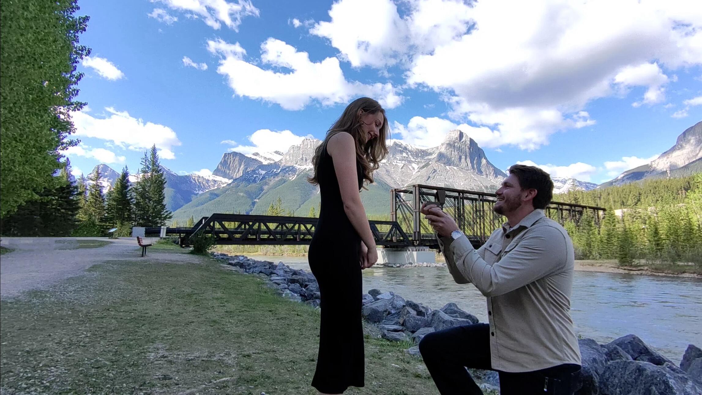 Ok, I guess we topped Iceland. In our second big vacation, we got engaged!!! Jacob proposed at the Canmore Engine bridge in Canada. To sneakily capture the moment, Jacob told Mekenna they were just going to take pictures for fun. Instead, Jacob had his drone ready to get some photos and videos of the surprise moment. 