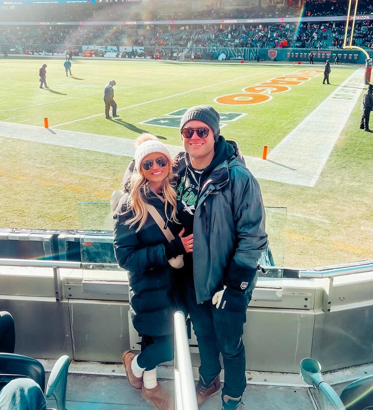 After multiple dates at many of our favorite restaurants..Ryan decided to take Sarah to her first ever Bears versus Eagles game. Sarah quickly learned Ryan’s love and passion for the birds 🦅