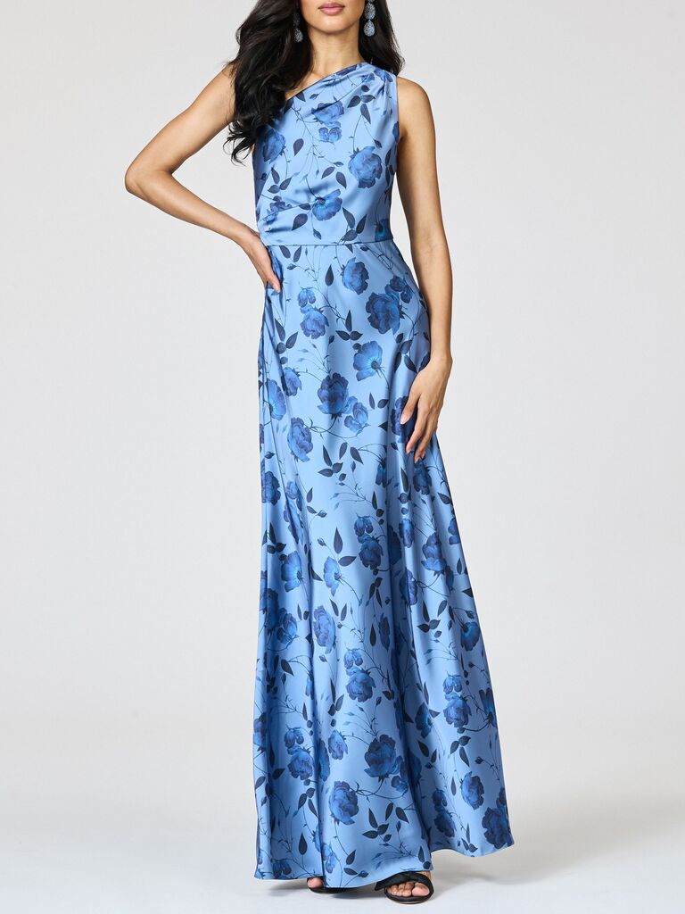 Sachin & Babi blue floral satin gown