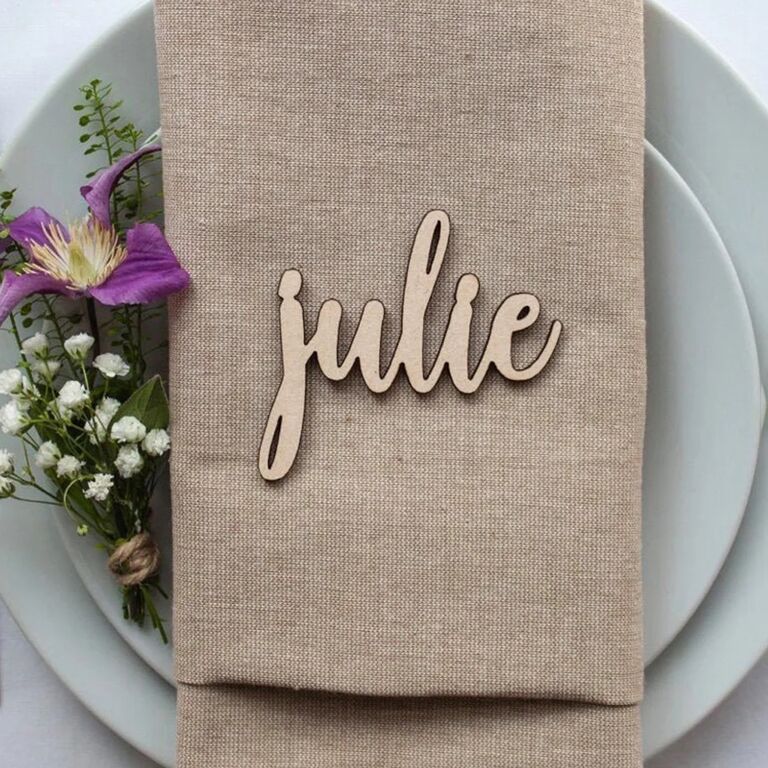 Wood wedding favor name signs for place settings