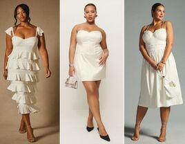 Three plus-size rehearsal dinner dresses