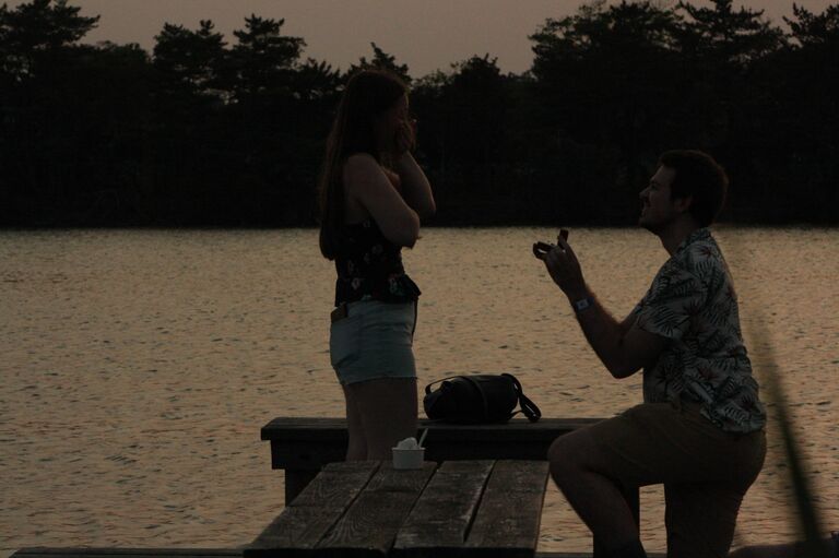 During our trip to Pt. Pleasant, we went to see the sunset at Twilight Lake, and Ryan suspiciously made sure we had the dock to ourselves. And then he was suddenly down on one knee, and it was an obvious yes!