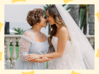 Mother of the bride wearing short hairstyle with voluminous curls