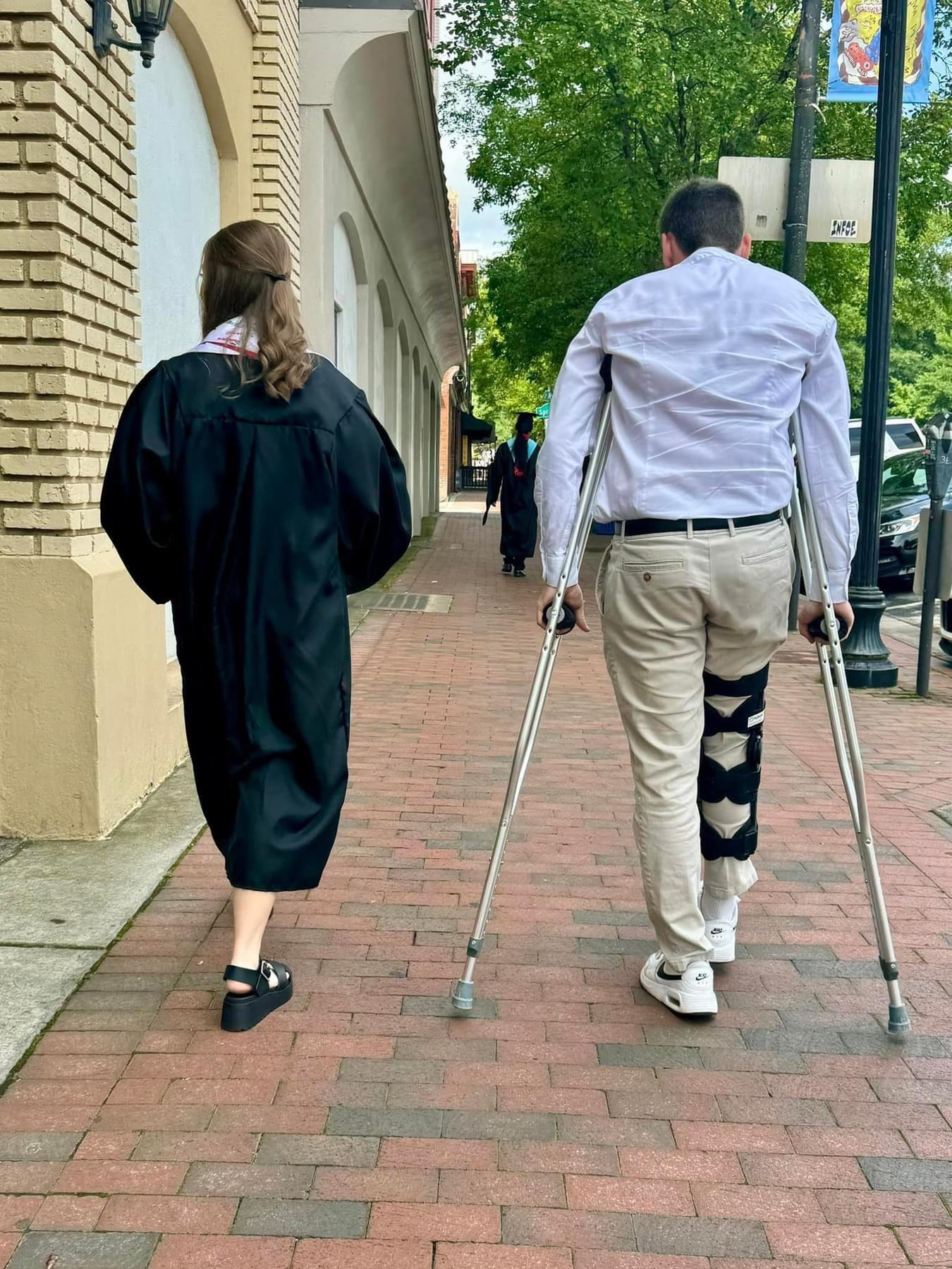 Abby's graduation - There are a lot of photos that could be shared from that day. but this one speaks volumes to the love that Dylan and Abby share. Dylan sat through not one, but two ceremonies for Abby, and crutched around all of Athens with nothing but a smile on his face. He was only three weeks post surgery and even though he was in a lot of pain, he was there to celebrate with Abby.