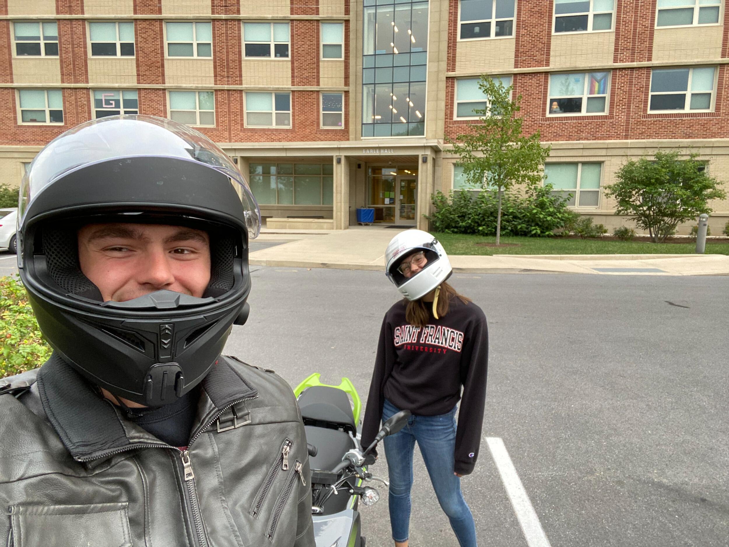 Her 1st time riding his scooter