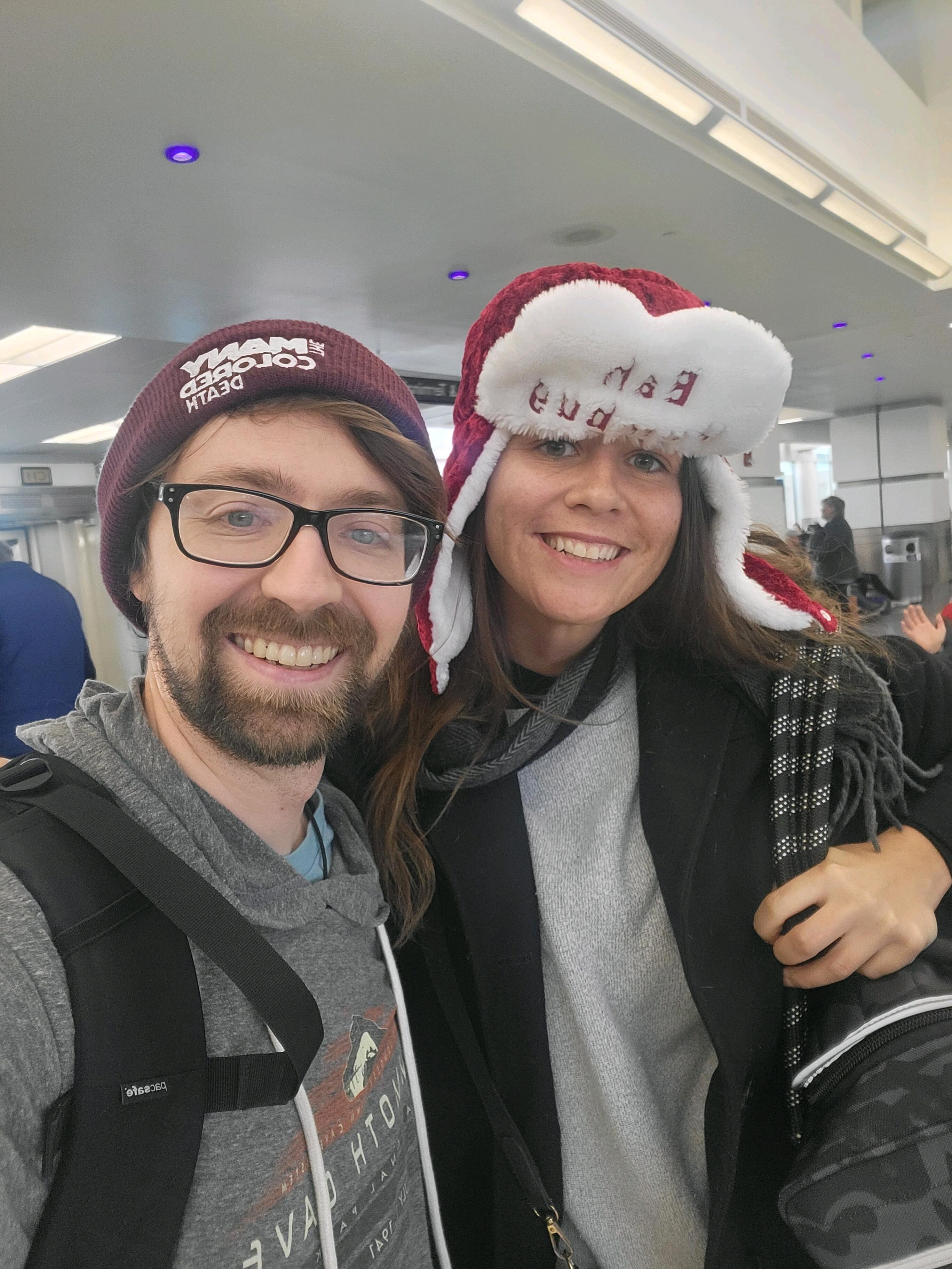 Landed in Wisconsin for Christmas. The ring is in Gregory's pocket in this picture, burning a hole in it. 