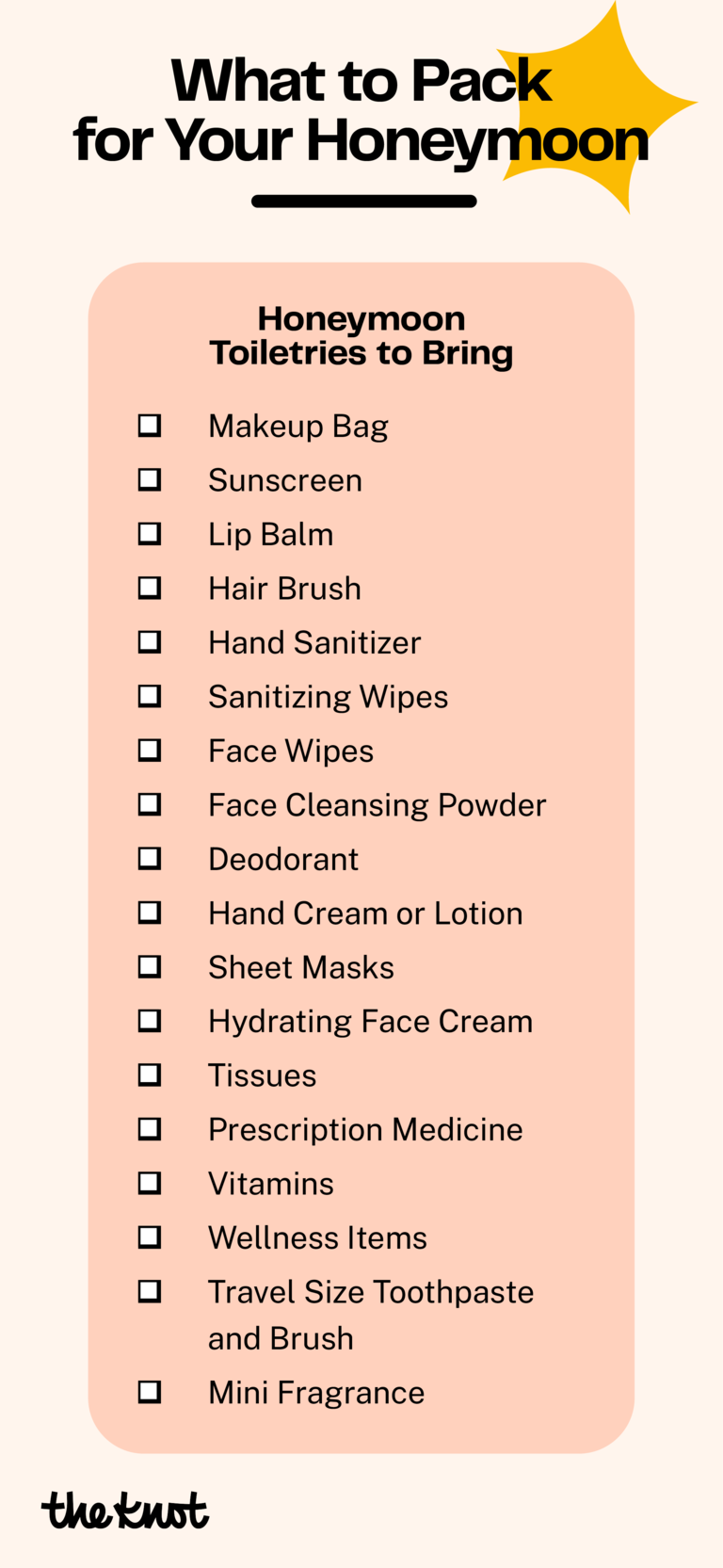 Checklist of what toiletries to bring on your honeymoon