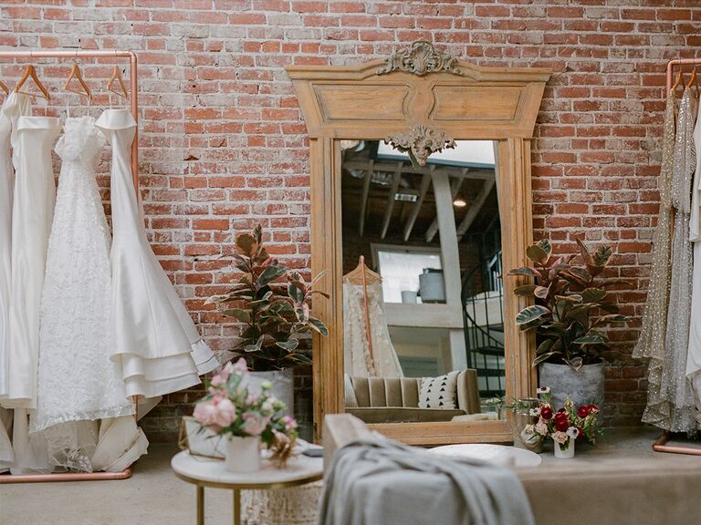 The interior of the wedding boutique En Blanc in Los Angeles