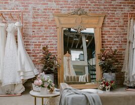 The interior of the wedding boutique En Blanc in Los Angeles