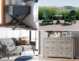 Furniture on wedding registry ideas including nightstand, outdoor chairs, dresser and foldable sofa bed