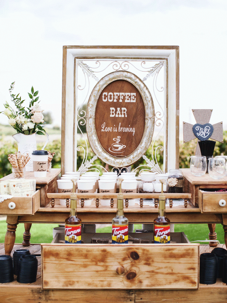 Country coffee bar DIY cocktail hour decoration.