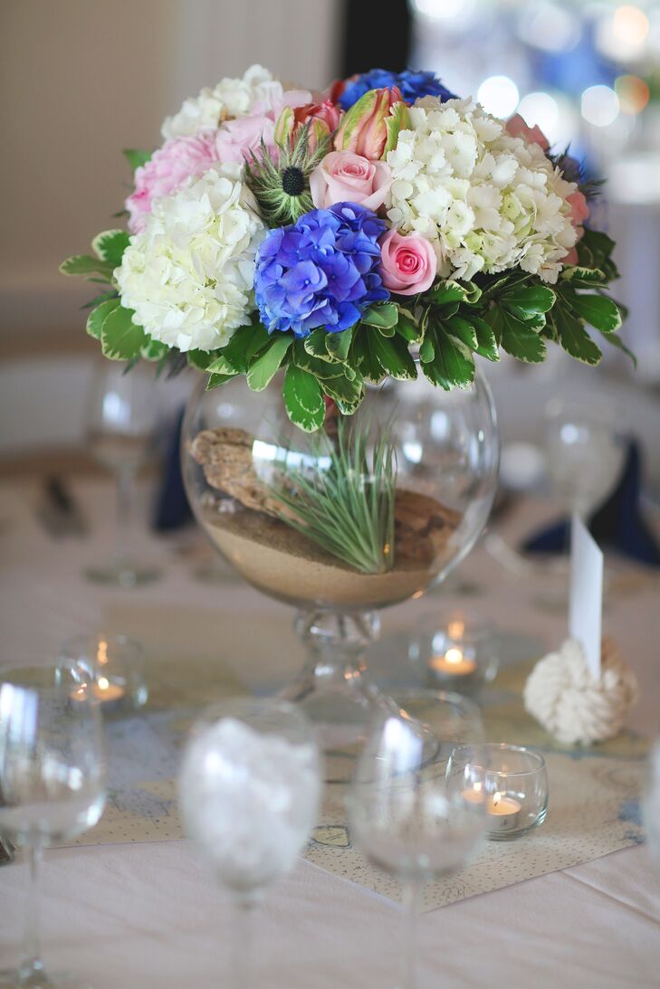 Blue and White Hydrangea Centerpiece