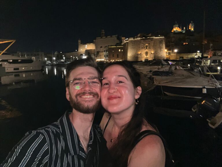Malta - Night of engagement. The building in the background is Fort St. Angelo. This is where Michael later proposed!
