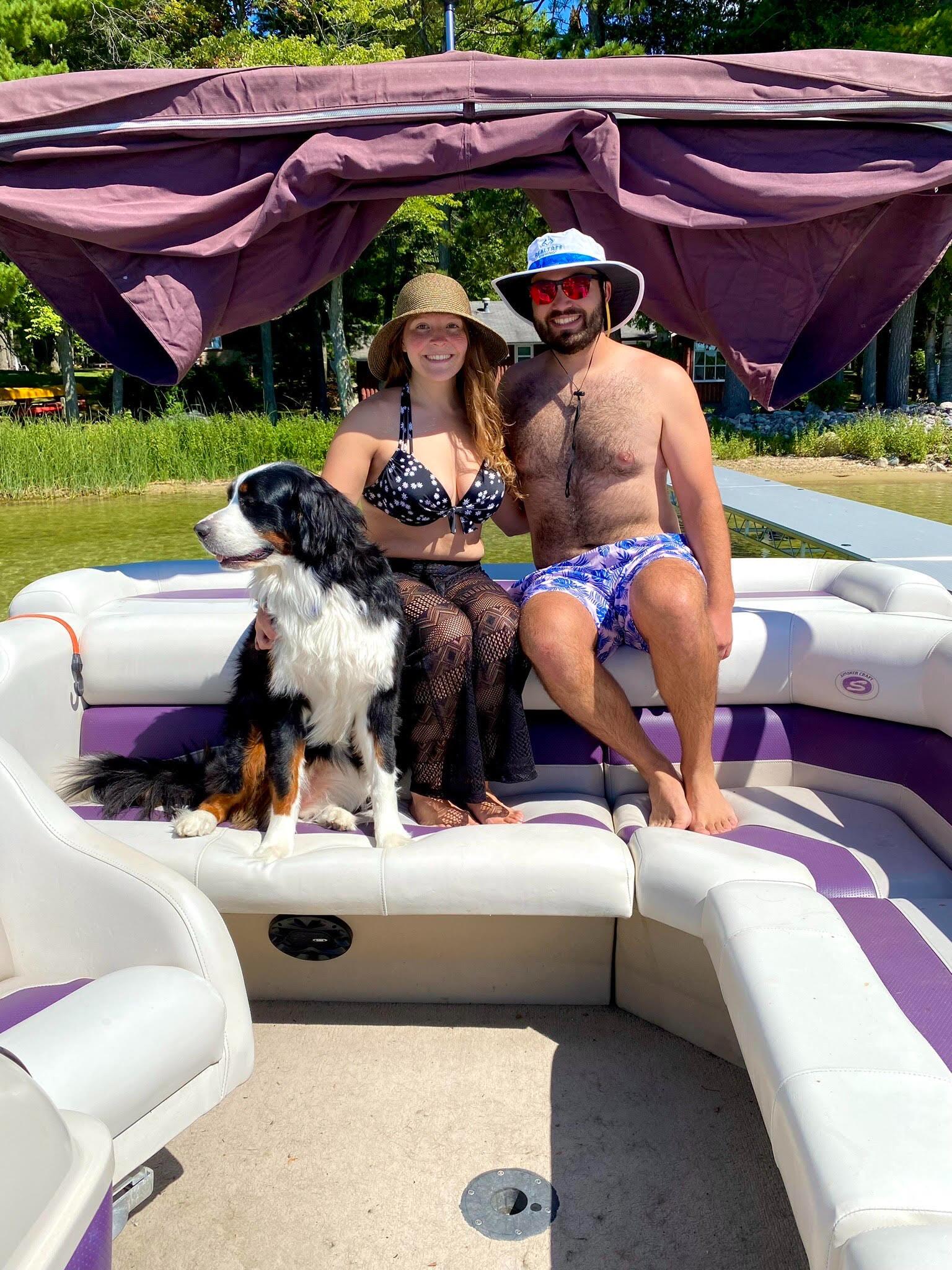 After some convincing... Jacob persuaded Hannah to buy a boat together. Pontoon life 