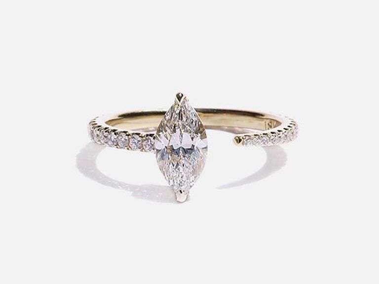 katkim gold marquise diamond engagement ring with round diamond band
