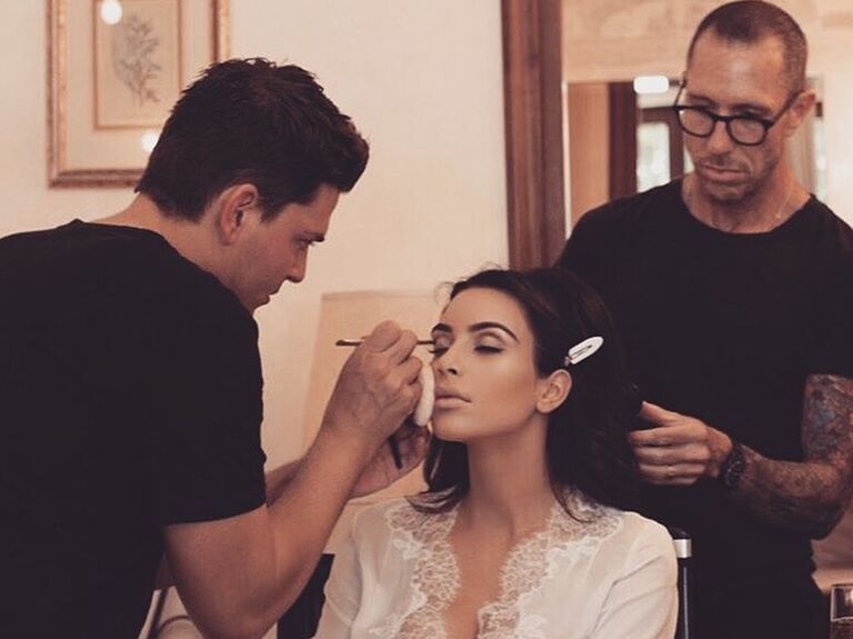Kim Kardashian getting her wedding makeup done