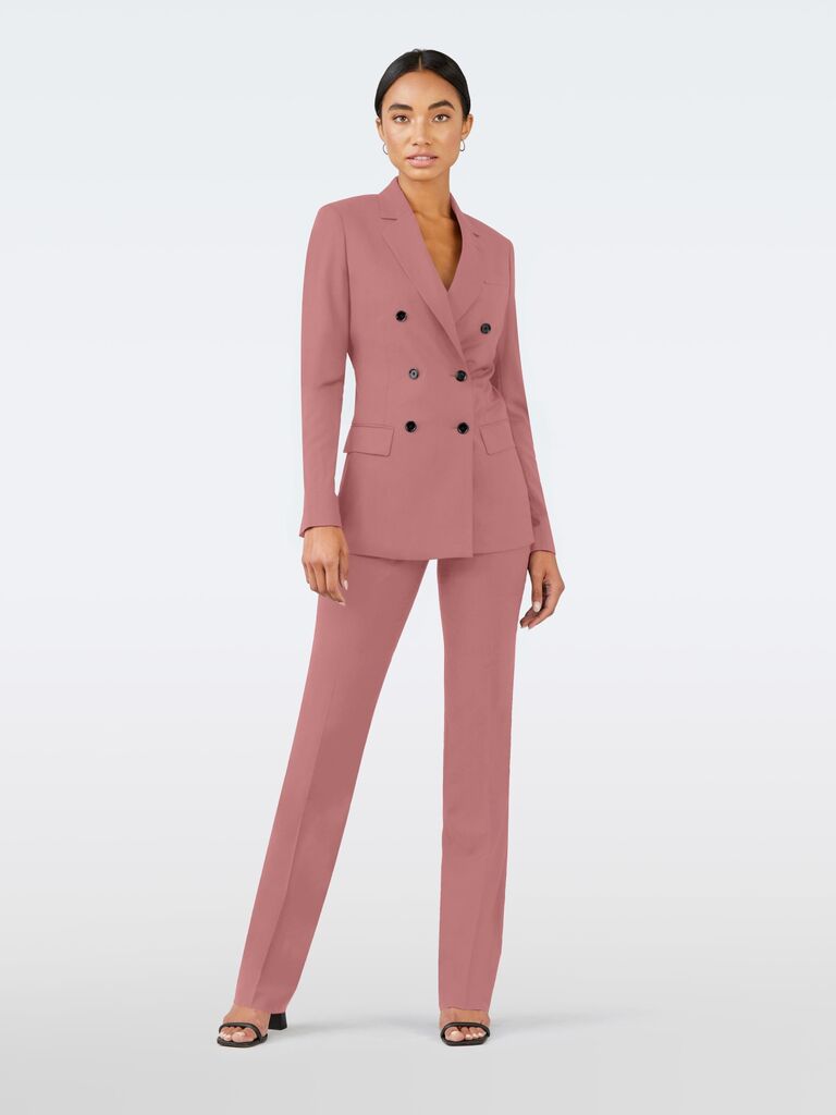 Pink Women Suits 2 Pcs Formal Business Blazer Silk Satin Party