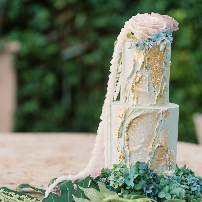 Two-tier ocean-inspired wedding cake