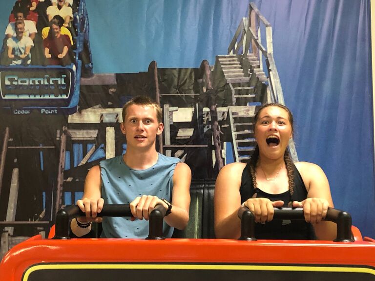 The classic trip to Cedar Point as a couple... escorted by Jen