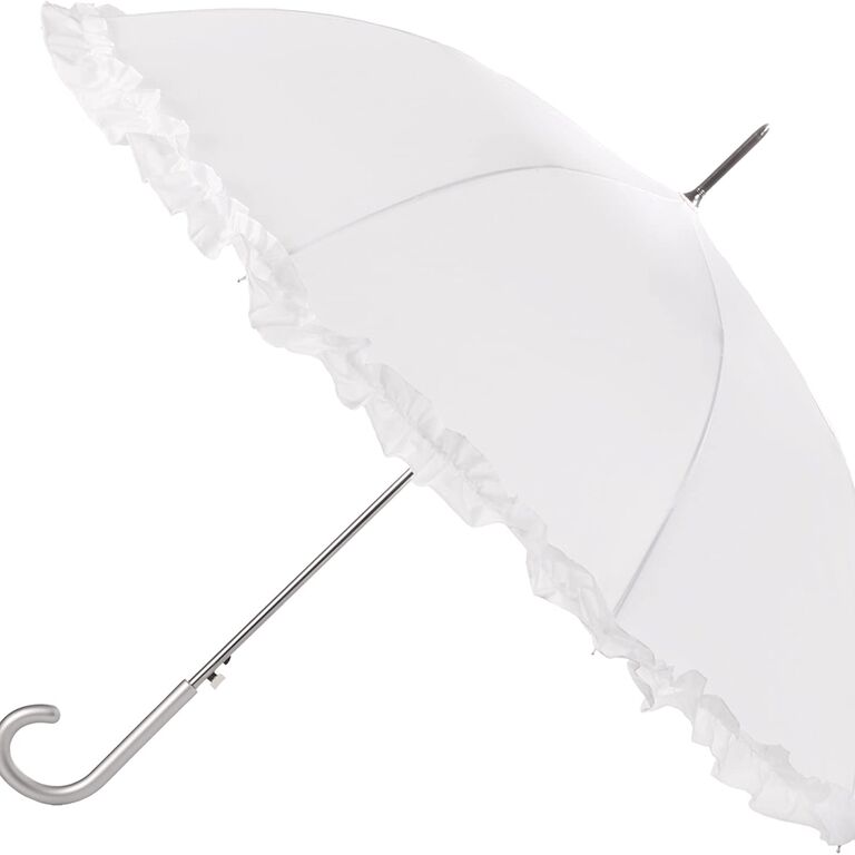 Beautiful white umbrella with a ruffled rim. 
