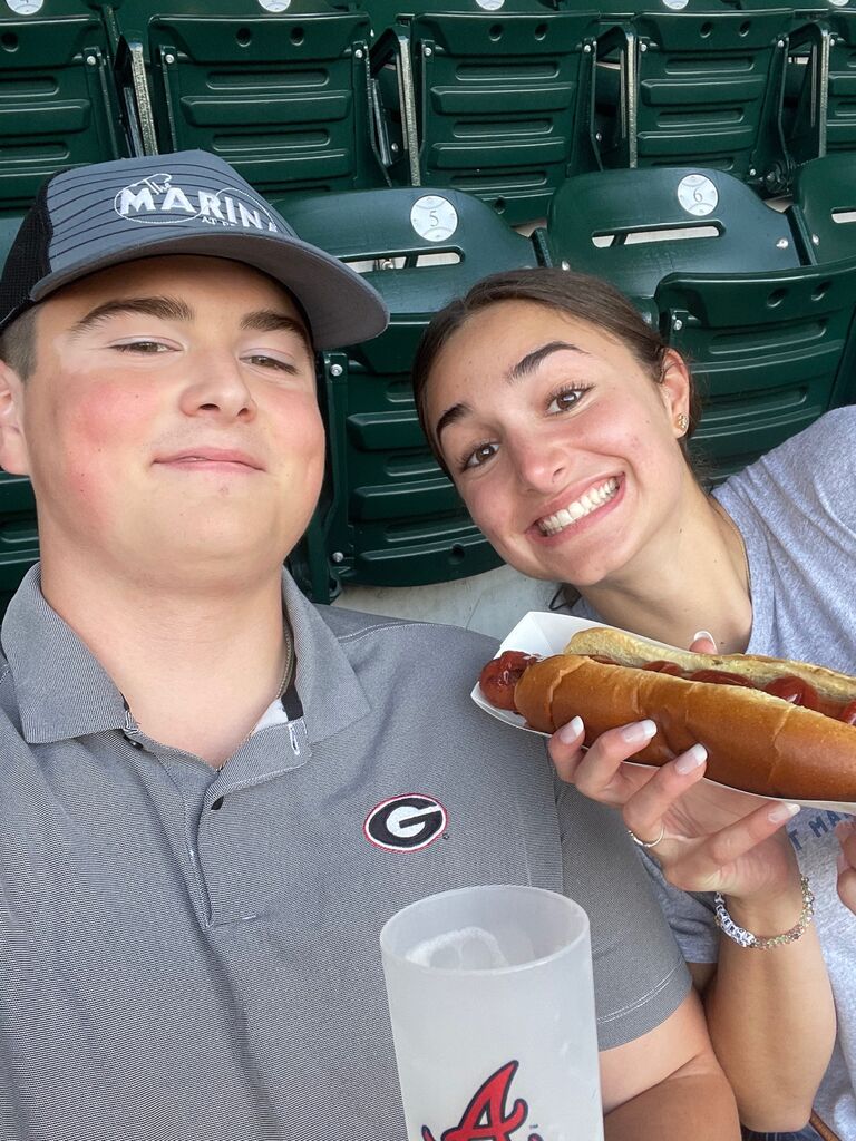 Our first Atlanta Braves game together! We won!!! Gabby couldn't wait to eat her foot-long hot dog (which almost cost a dollar an inch), and Clark thoroughly enjoyed his "beer bat"!