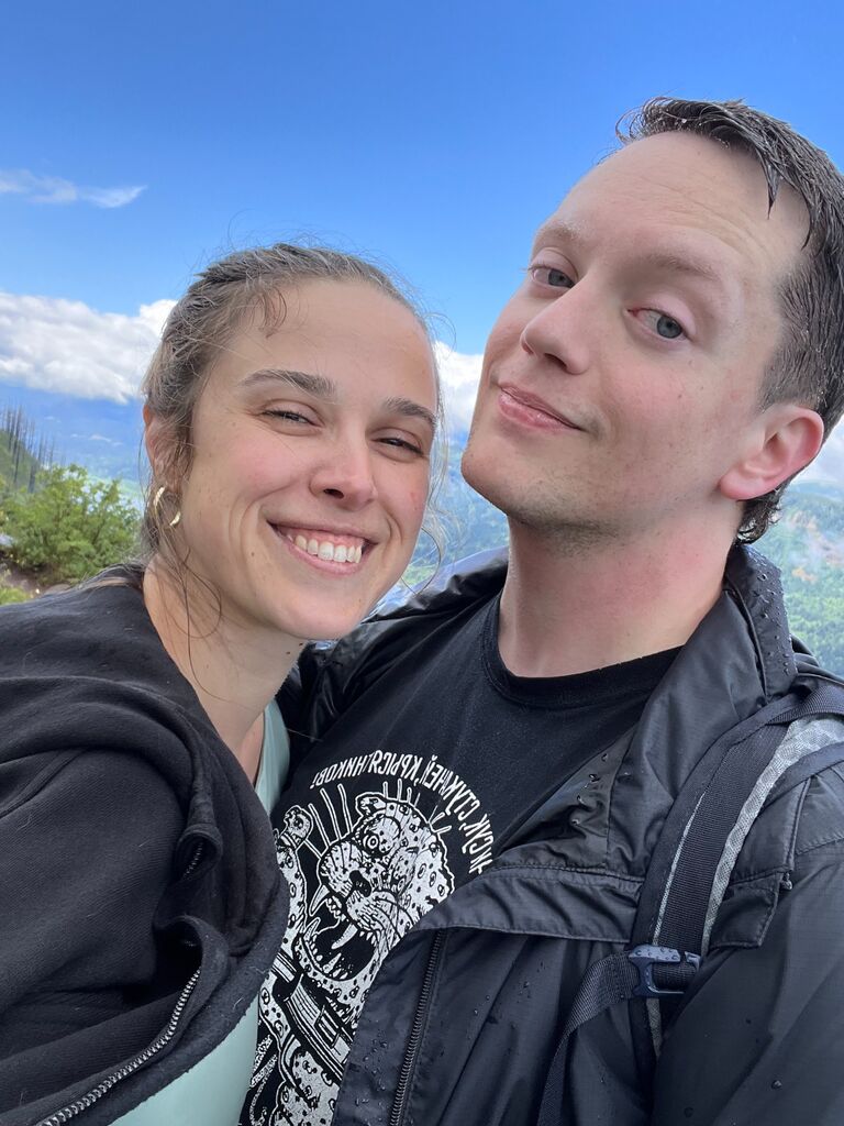 Out first picture together after hiking through a monsoon... in Hood River!