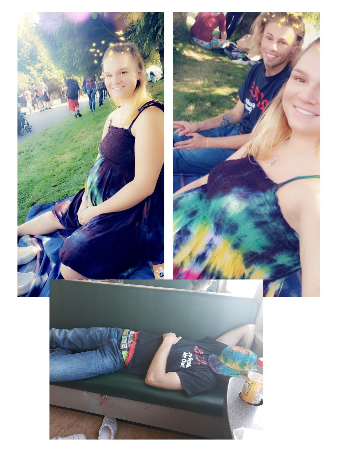 We went to hemp fest in Seattle where I found the tye-dye- guy from Sonoma and had to buy a dress. It was a random hot day in seattle and I was heavily pregnant and not dressed for the weather, I wore that same dress pregnant with Cooper 5 years later
(Colton sleeping on the ferry as per literally always!)
