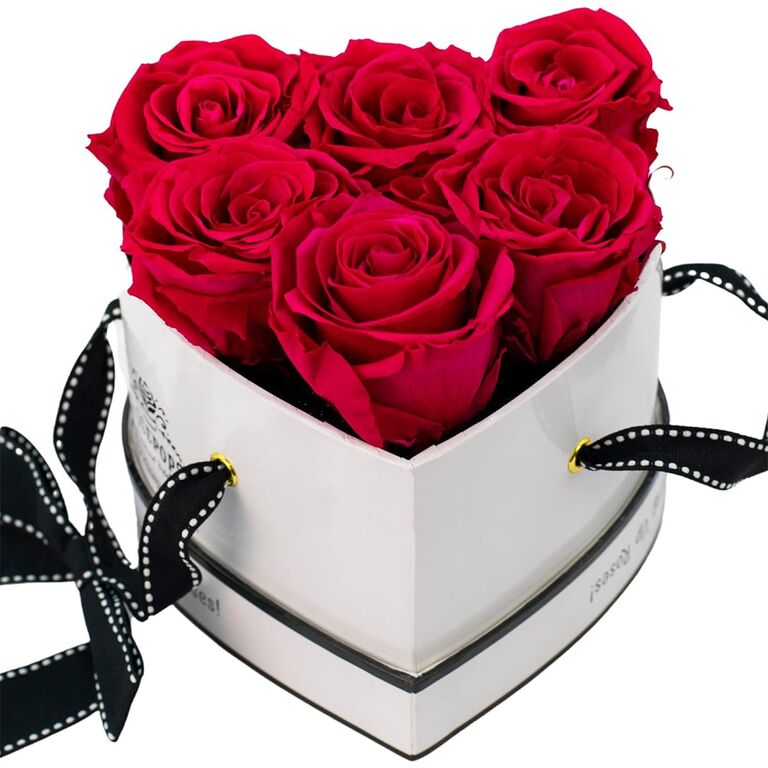 Preserved red roses in heart-shaped box long-distance relationship gift idea