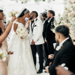 Couple participating in wedding ceremony order.