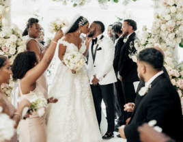 Couple participating in wedding ceremony order.